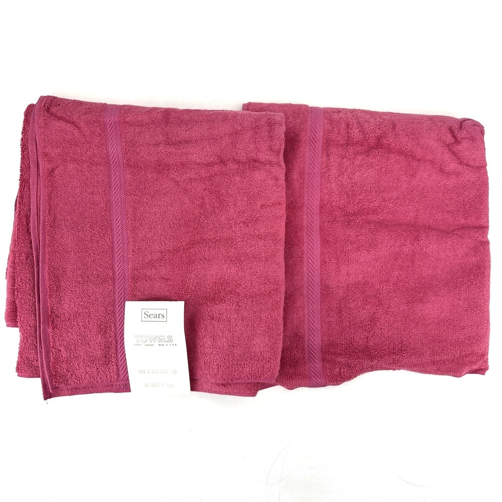 Vintage Sears Drylon Bath Towels Lot of 2 Raspberry Pink MCM Vibrant New Tags